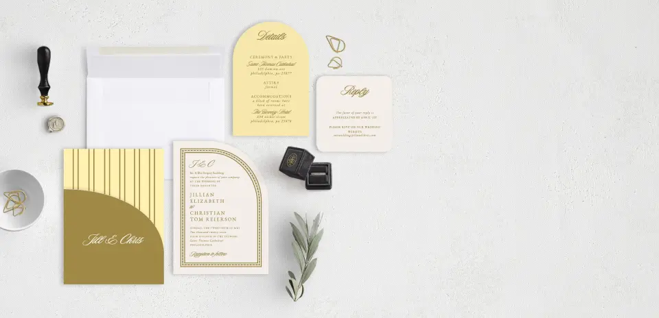 Stacked Wedding Invitations with pocket and coordinating items