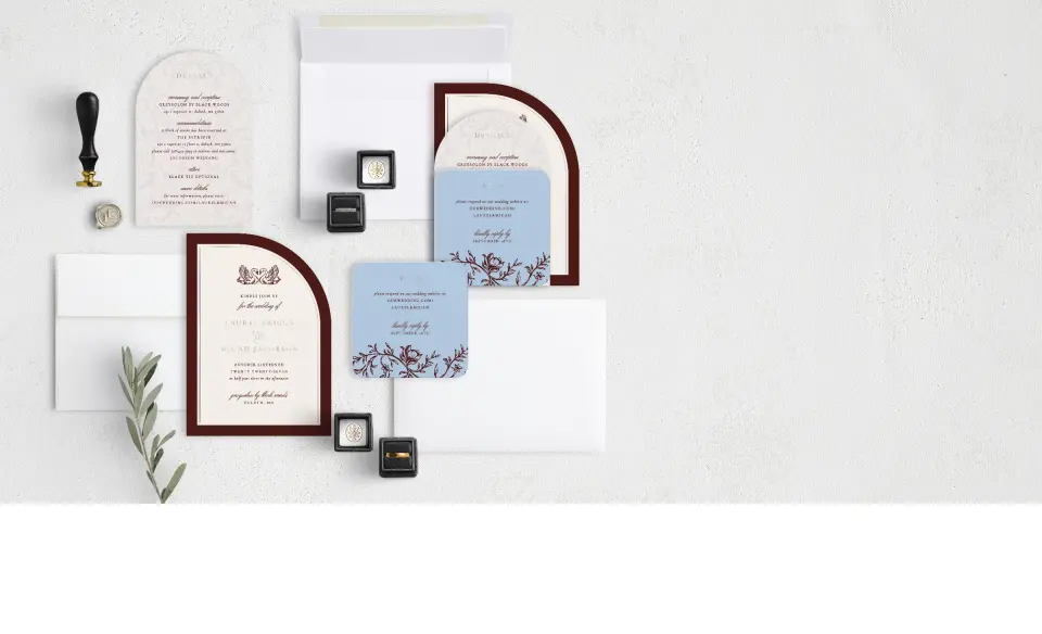 Stacked Wedding Invitations with coordinating items