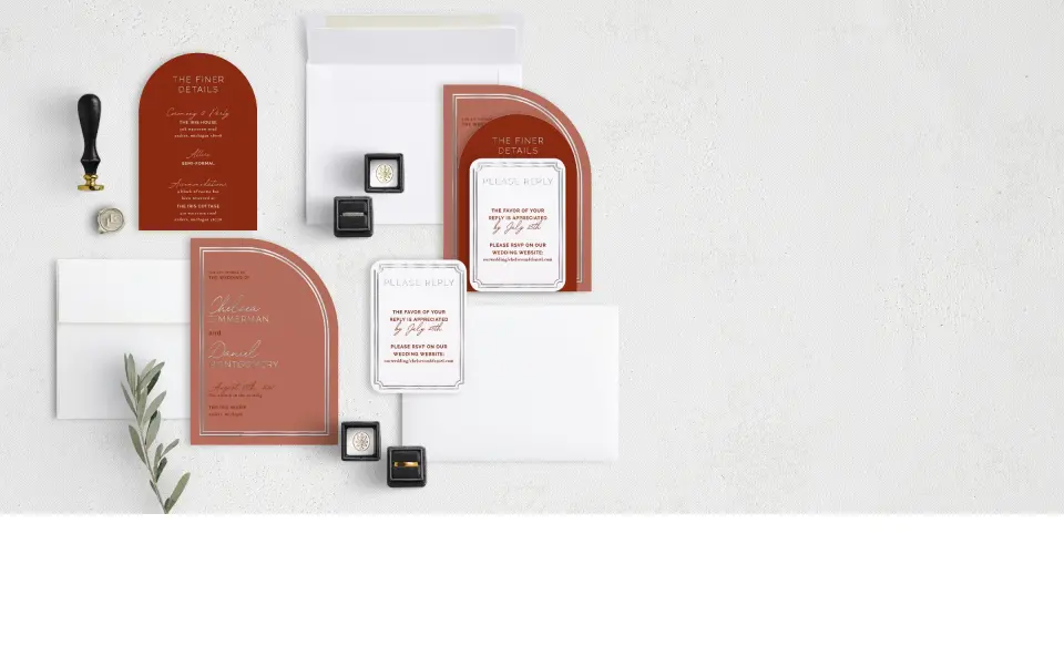 Stacked Wedding Invitations with coordinating items
