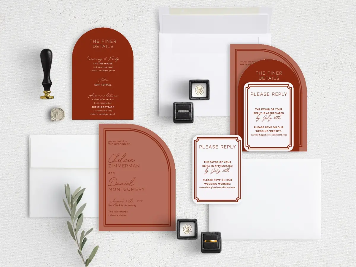 Stacked Wedding Invitations with coordinating items