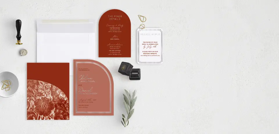 Stacked Wedding Invitations with pocket and coordinating items