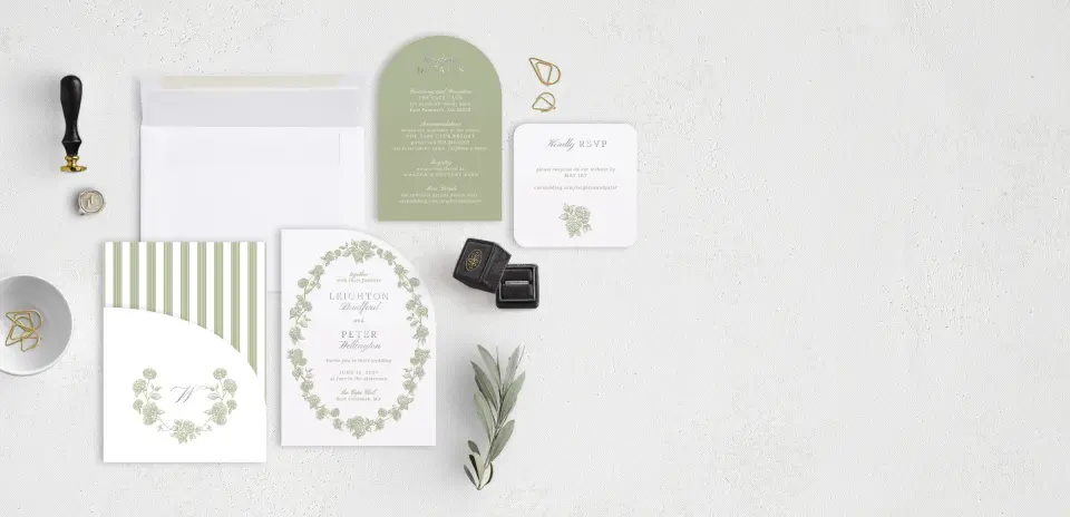 Stacked Wedding Invitations with pocket and coordinating items