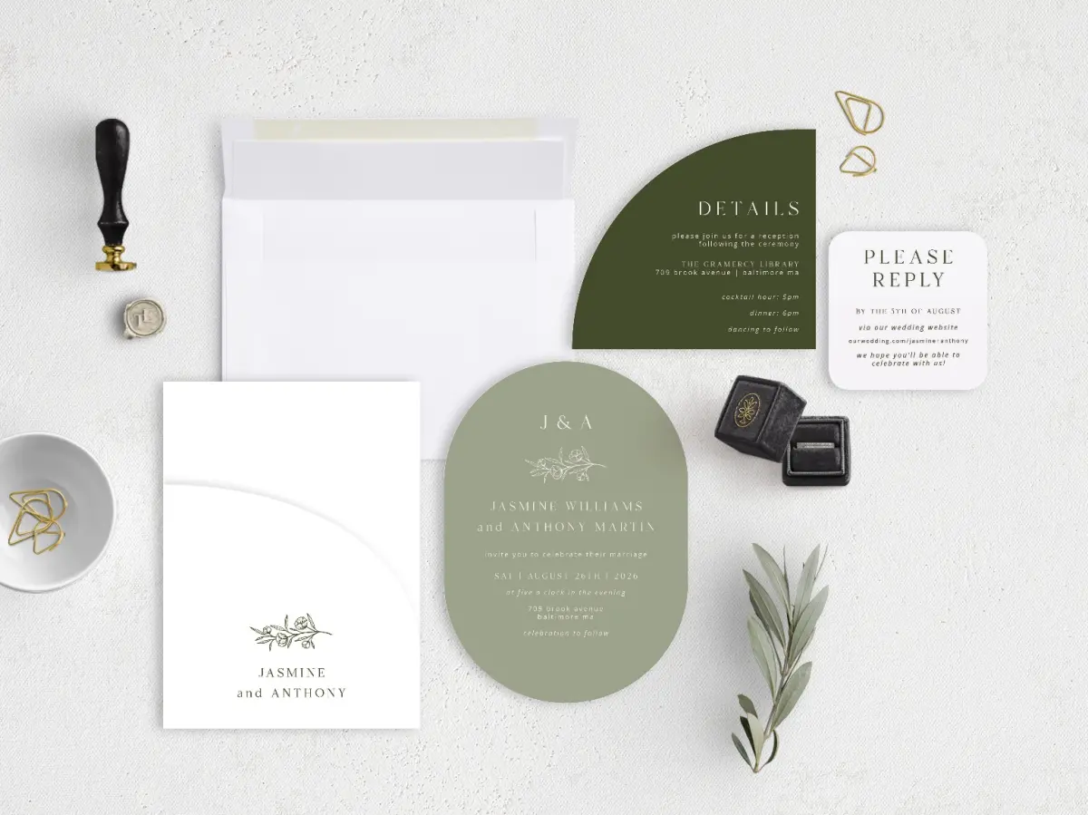 Stacked Wedding Invitations with pocket and coordinating items