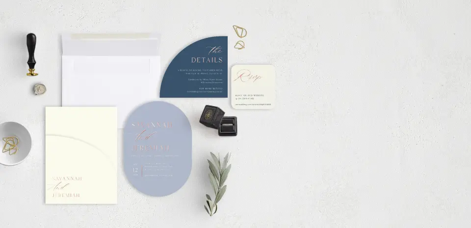Stacked Wedding Invitations with pocket and coordinating items