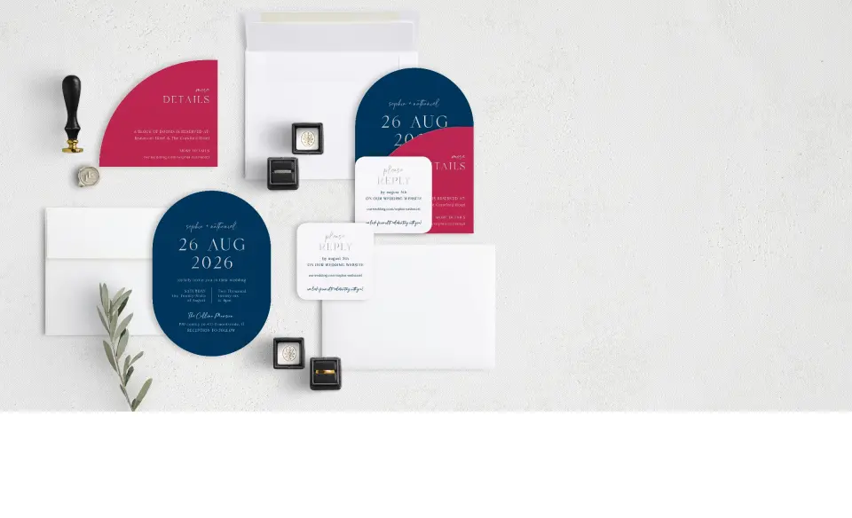 Stacked Wedding Invitations with coordinating items