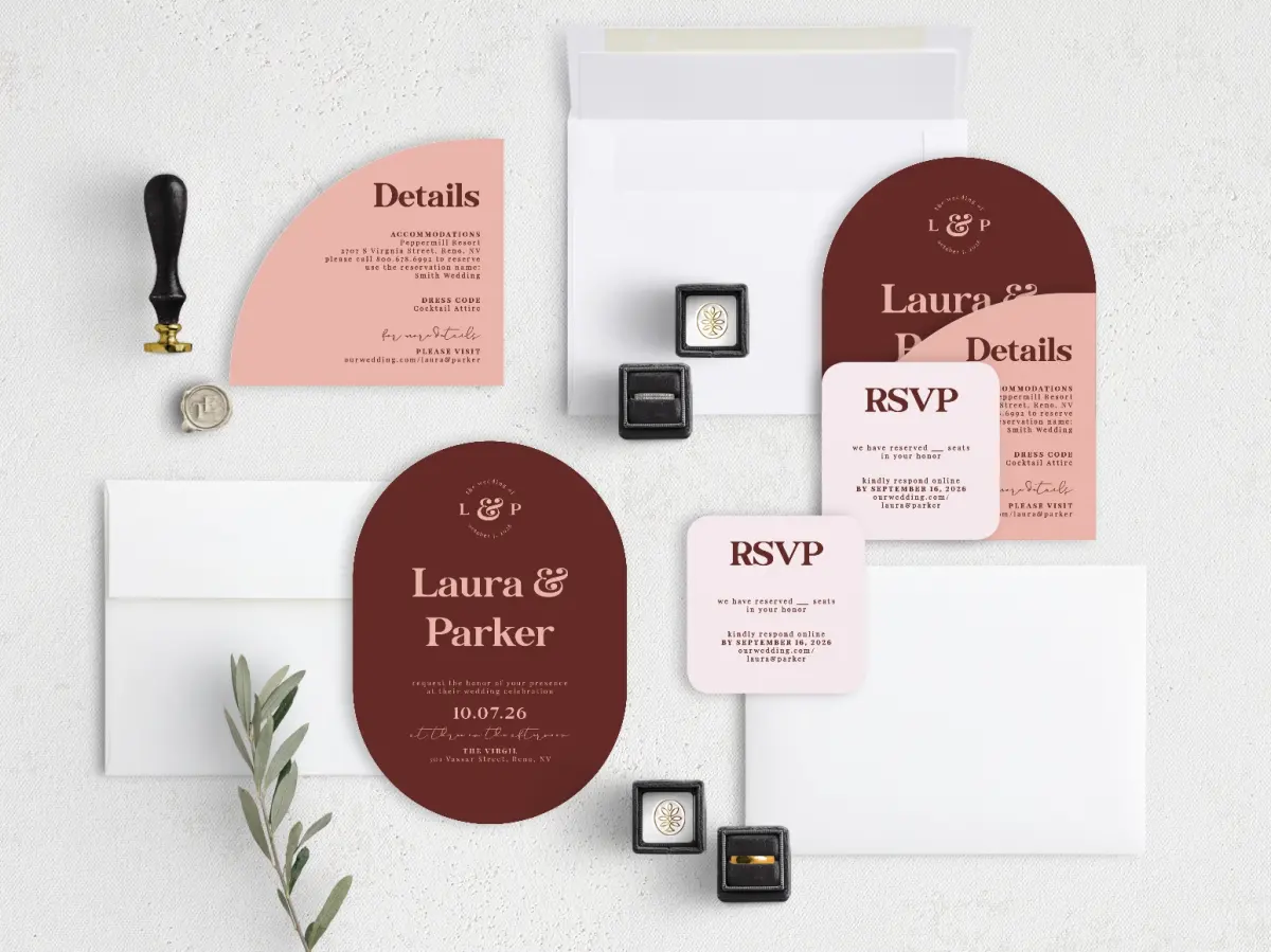 Stacked Wedding Invitations with coordinating items