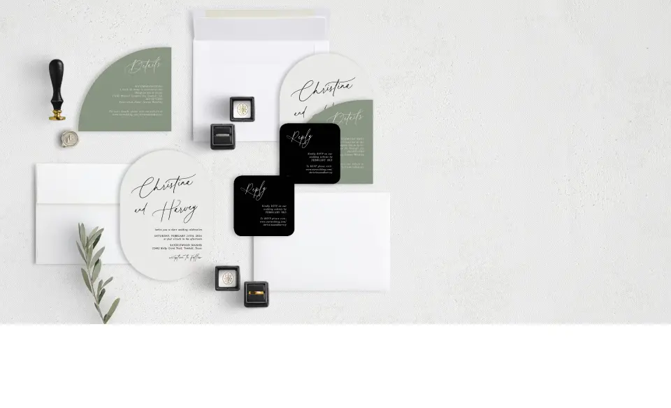 Stacked Wedding Invitations with coordinating items