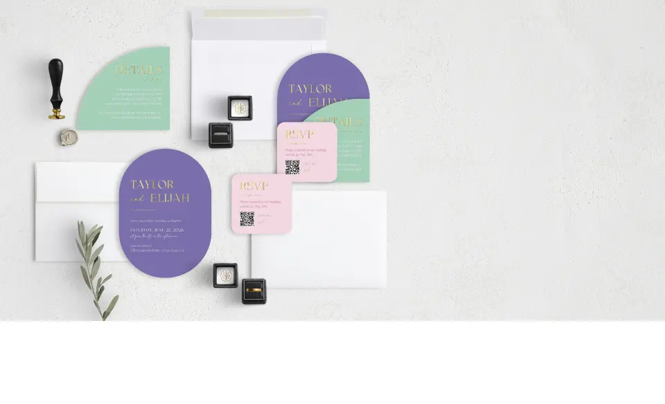 Stacked Wedding Invitations with coordinating items