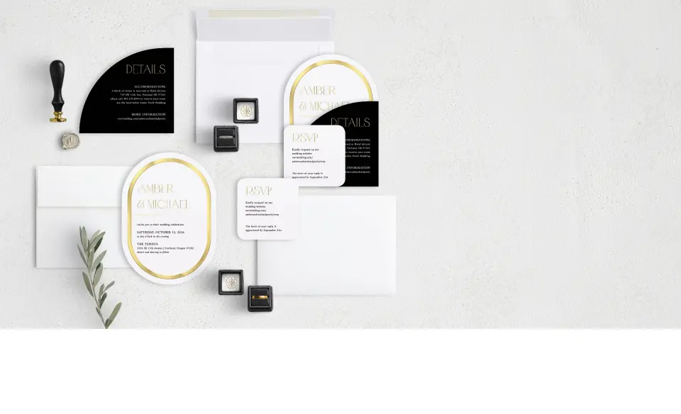 Stacked Wedding Invitations with coordinating items