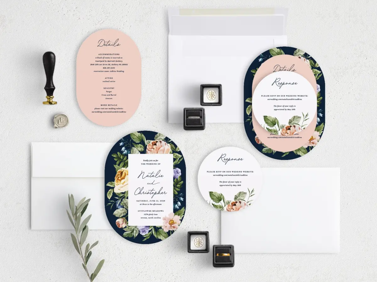 Stacked Wedding Invitations with coordinating items