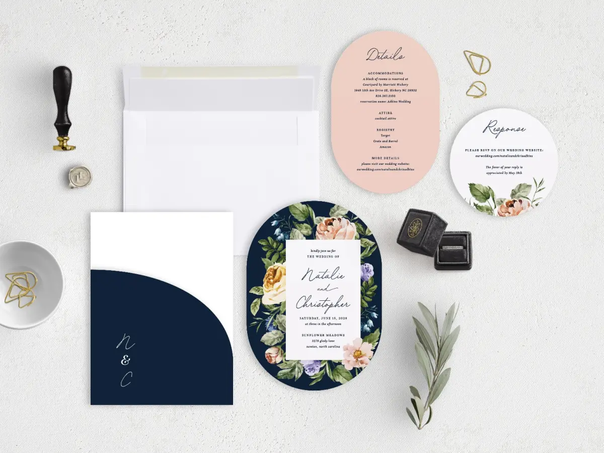 Stacked Wedding Invitations with pocket and coordinating items