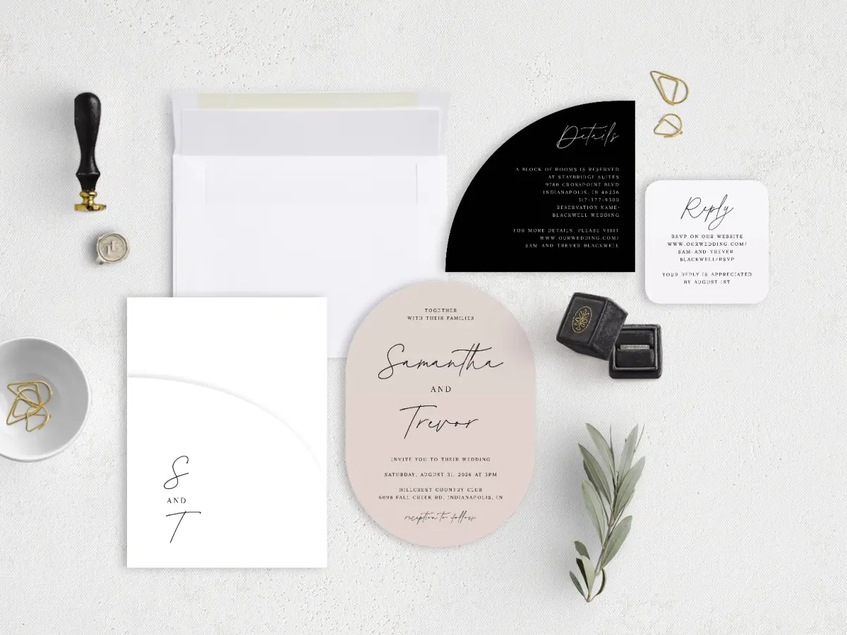 Stacked Wedding Invitations with pocket and coordinating items