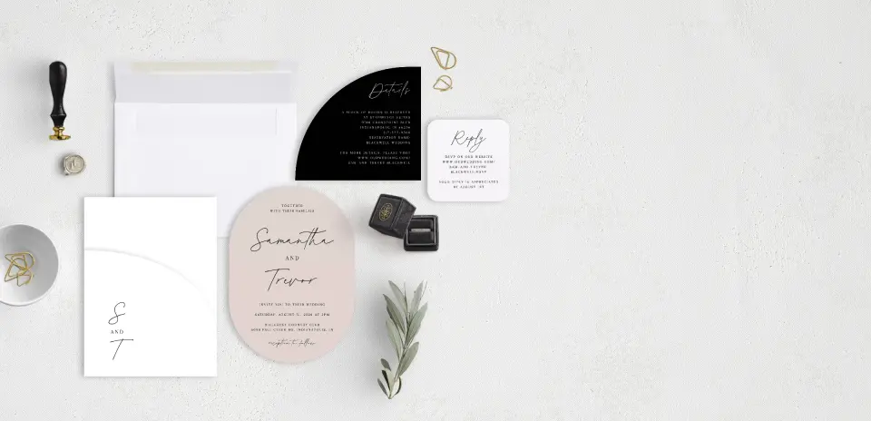 Stacked Wedding Invitations with pocket and coordinating items