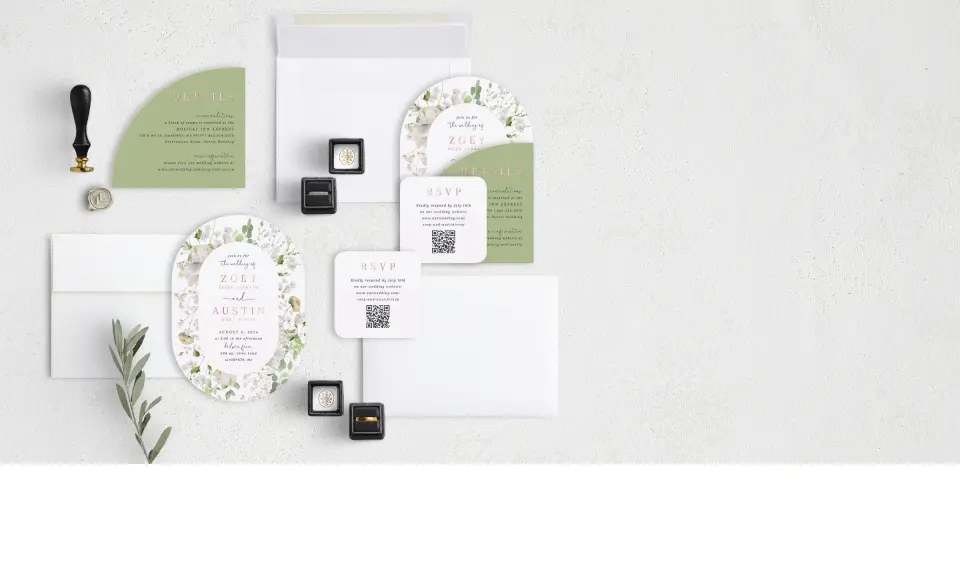 Stacked Wedding Invitations with coordinating items