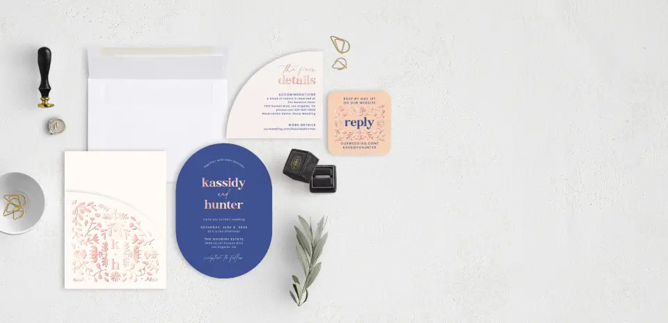 Stacked Wedding Invitations with pocket and coordinating items