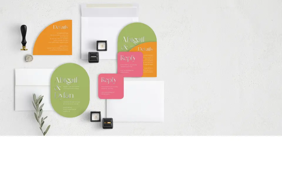 Stacked Wedding Invitations with coordinating items