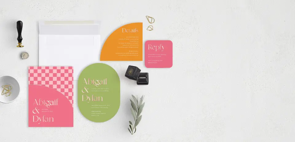 Stacked Wedding Invitations with pocket and coordinating items