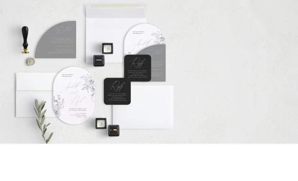 Stacked Wedding Invitations with coordinating items