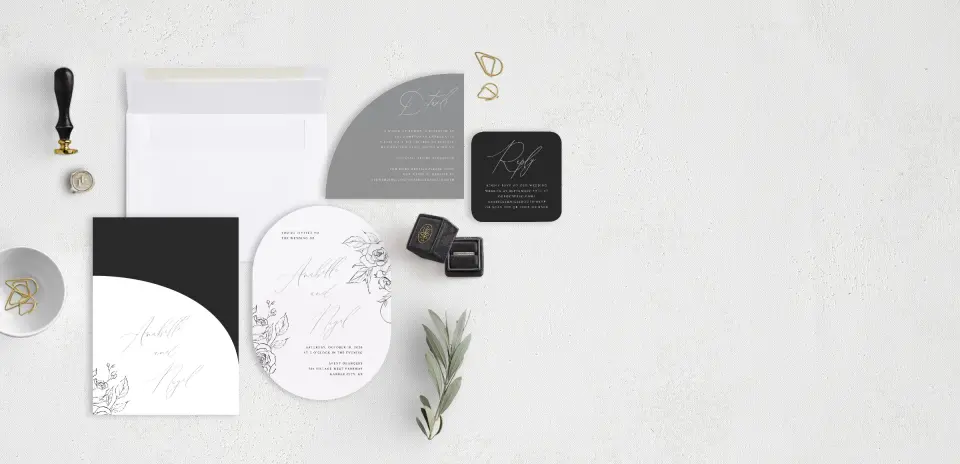 Stacked Wedding Invitations with pocket and coordinating items