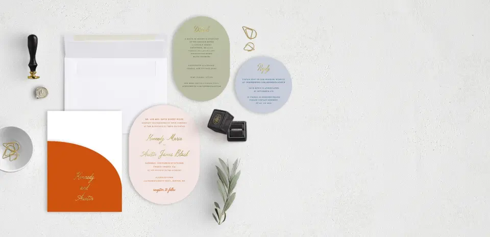 Stacked Wedding Invitations with pocket and coordinating items