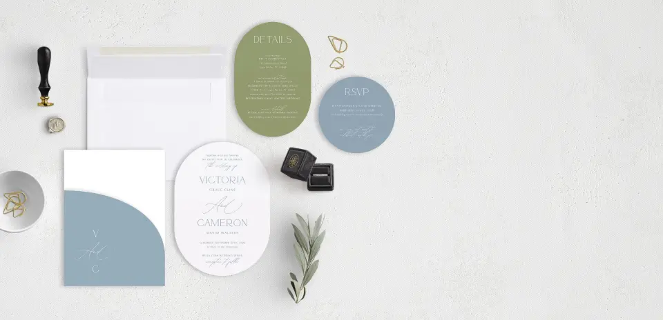 Stacked Wedding Invitations with pocket and coordinating items