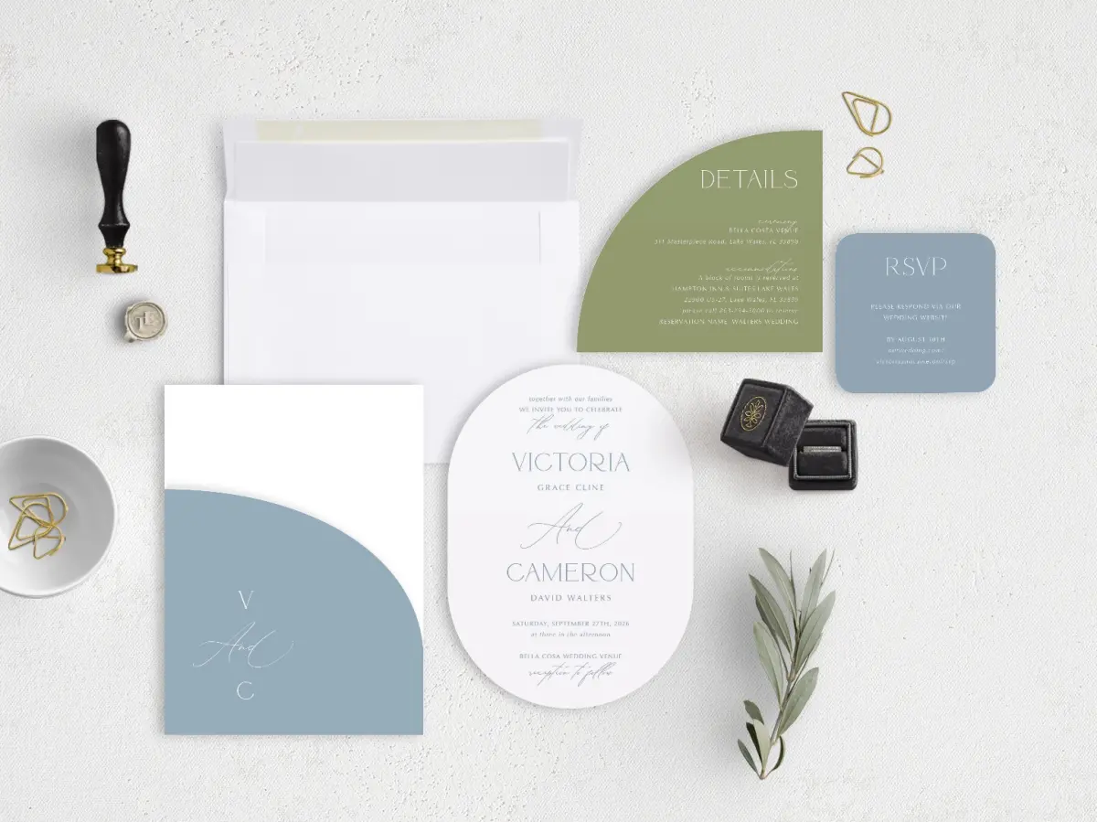 Stacked Wedding Invitations with pocket and coordinating items