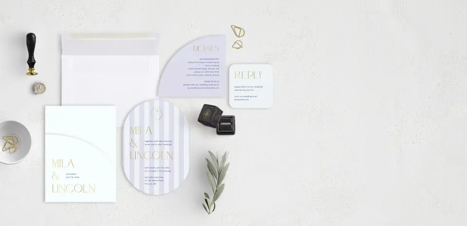 Stacked Wedding Invitations with pocket and coordinating items