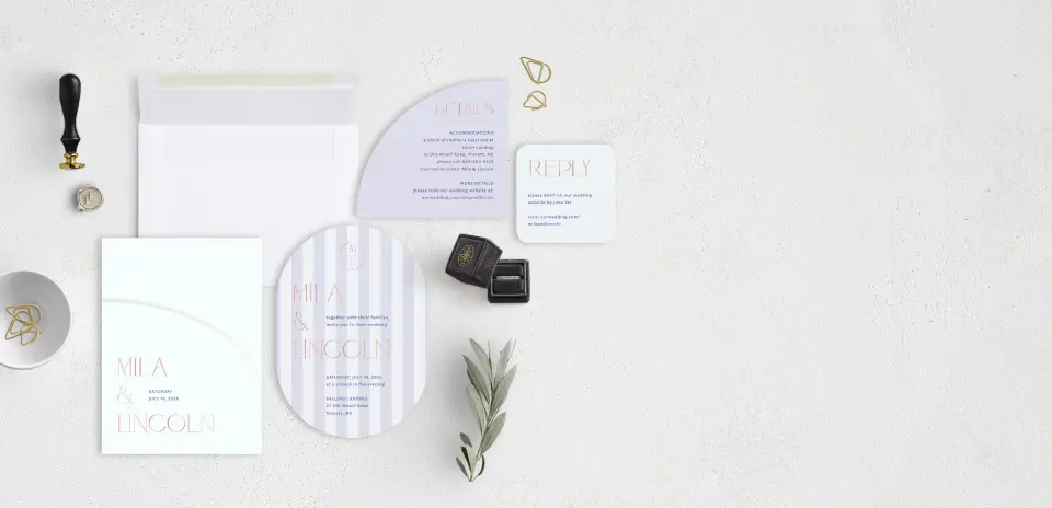 Stacked Wedding Invitations with pocket and coordinating items