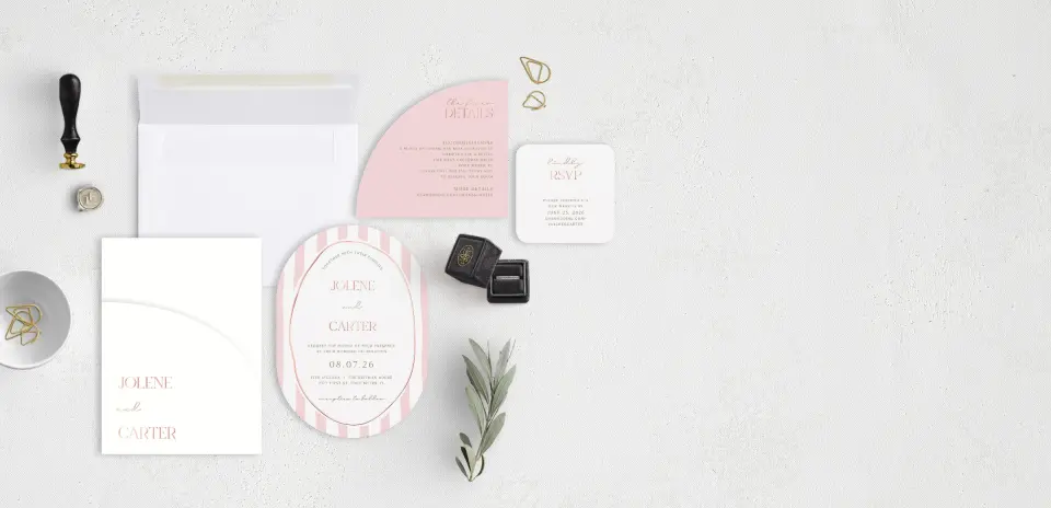 Stacked Wedding Invitations with pocket and coordinating items