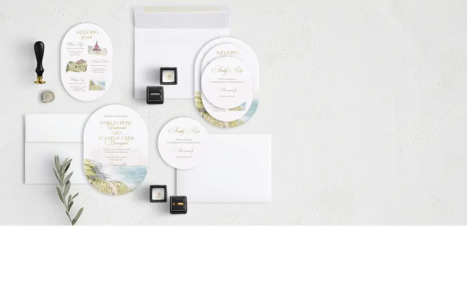 Stacked Wedding Invitations with coordinating items