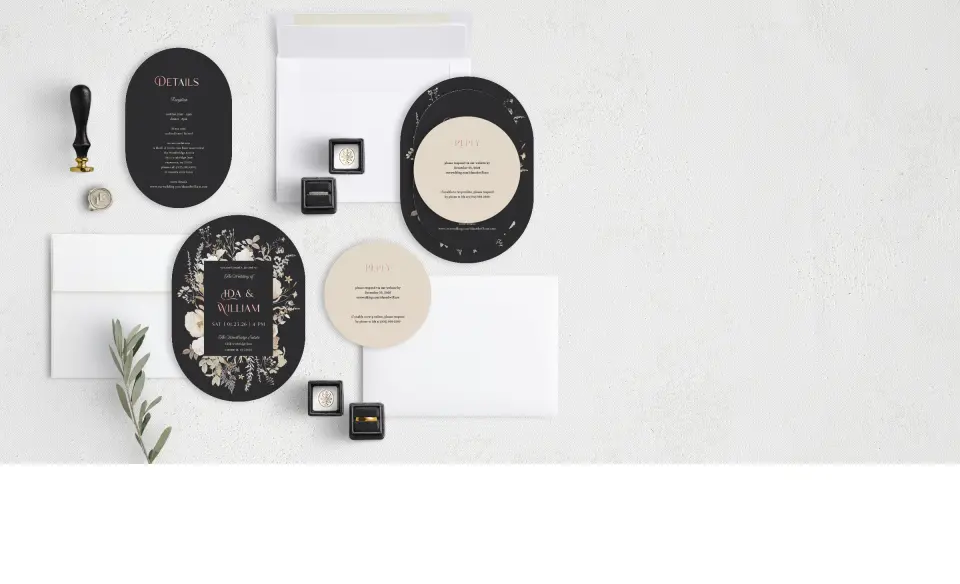 Stacked Wedding Invitations with coordinating items