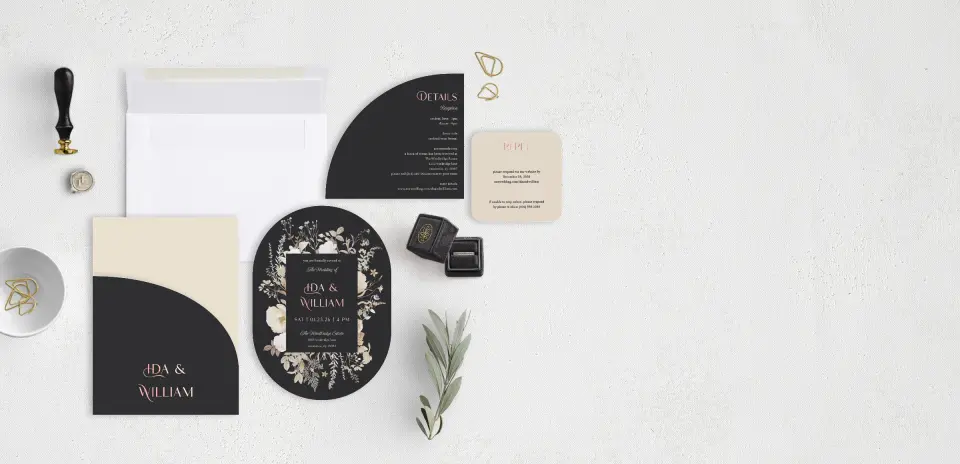Stacked Wedding Invitations with pocket and coordinating items
