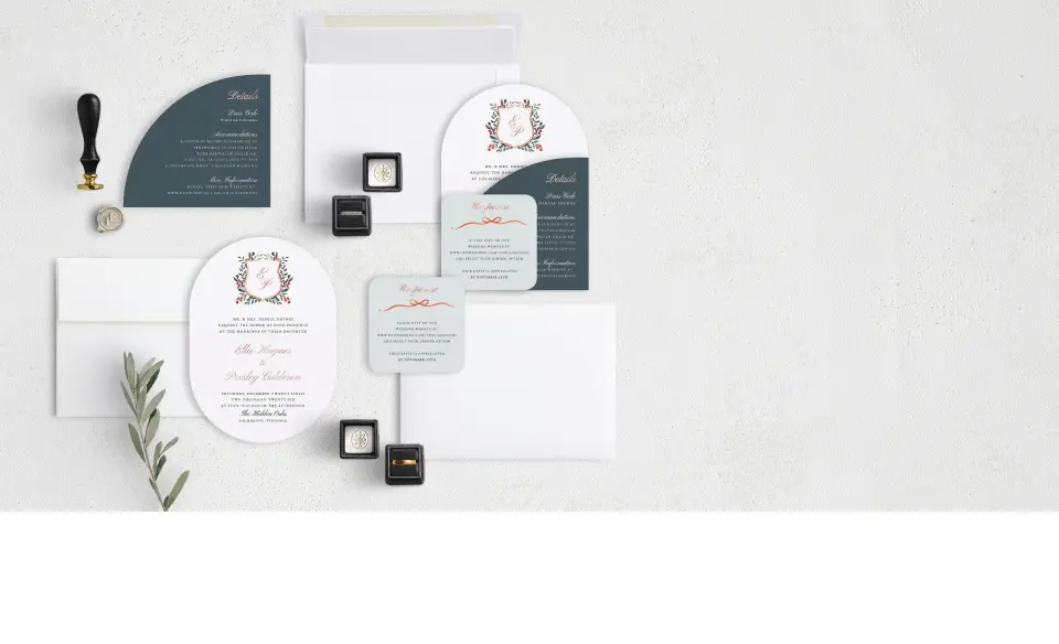 Stacked Wedding Invitations with coordinating items