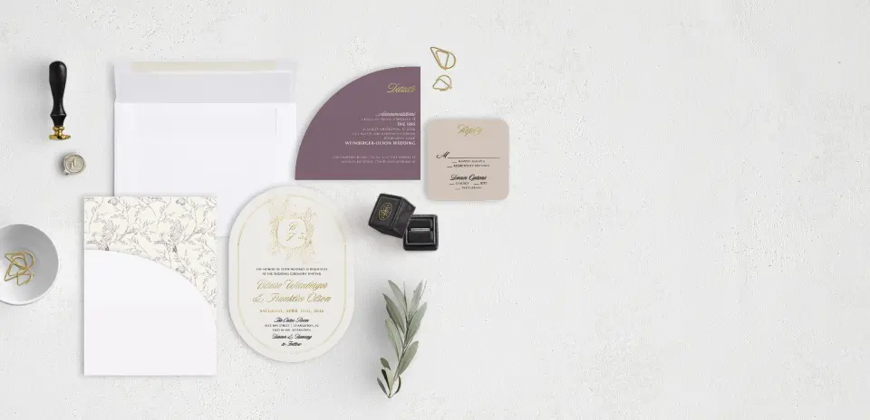Stacked Wedding Invitations with pocket and coordinating items