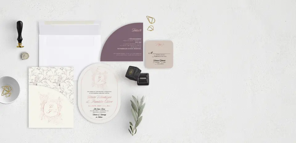Stacked Wedding Invitations with pocket and coordinating items