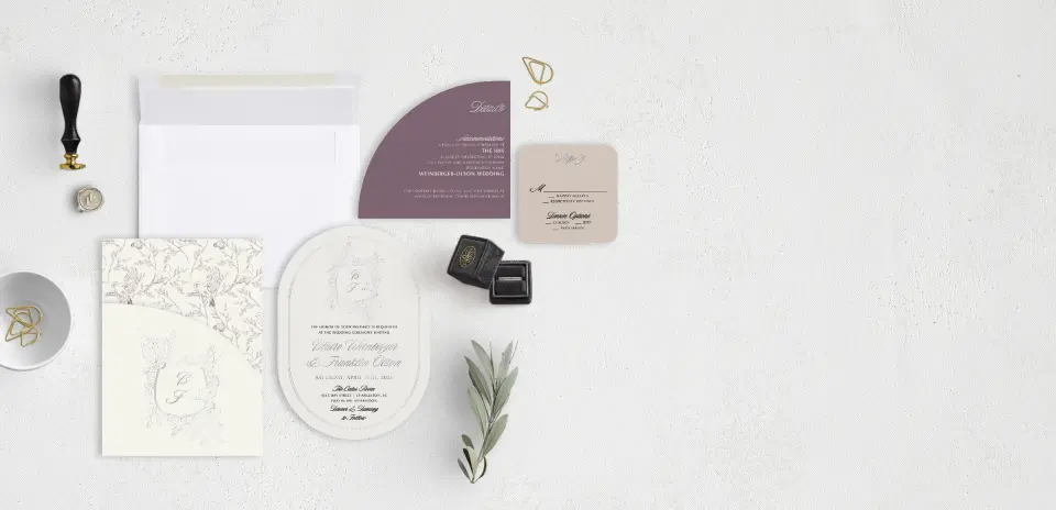 Stacked Wedding Invitations with pocket and coordinating items