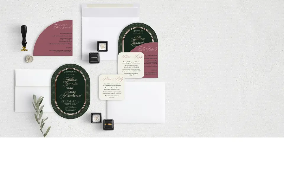 Stacked Wedding Invitations with coordinating items