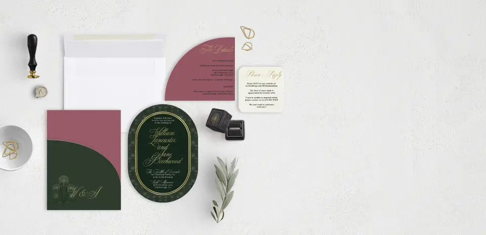 Stacked Wedding Invitations with pocket and coordinating items