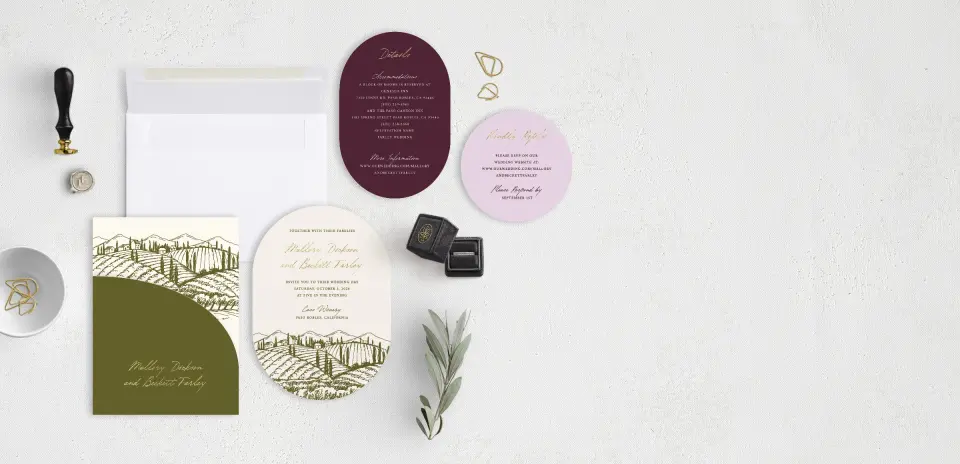 Stacked Wedding Invitations with pocket and coordinating items