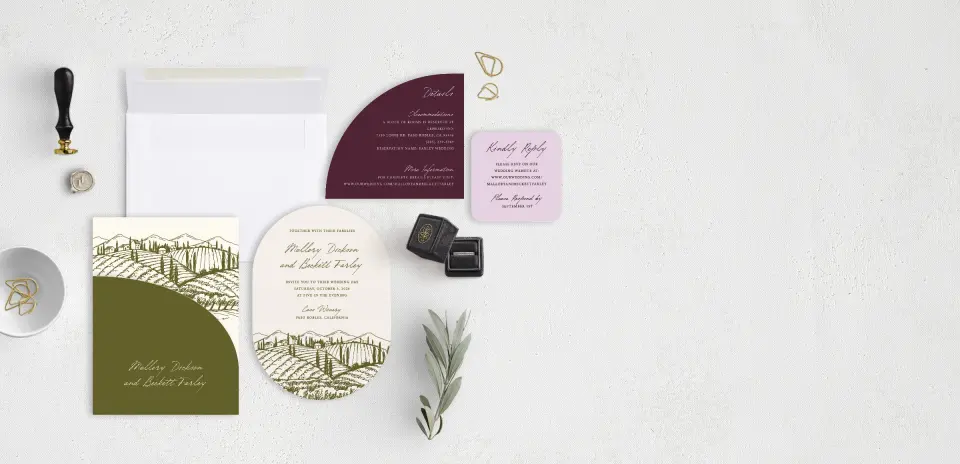 Stacked Wedding Invitations with pocket and coordinating items