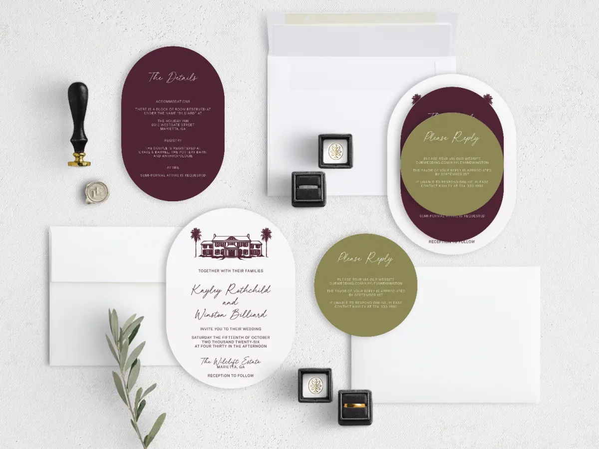 Stacked Wedding Invitations with coordinating items