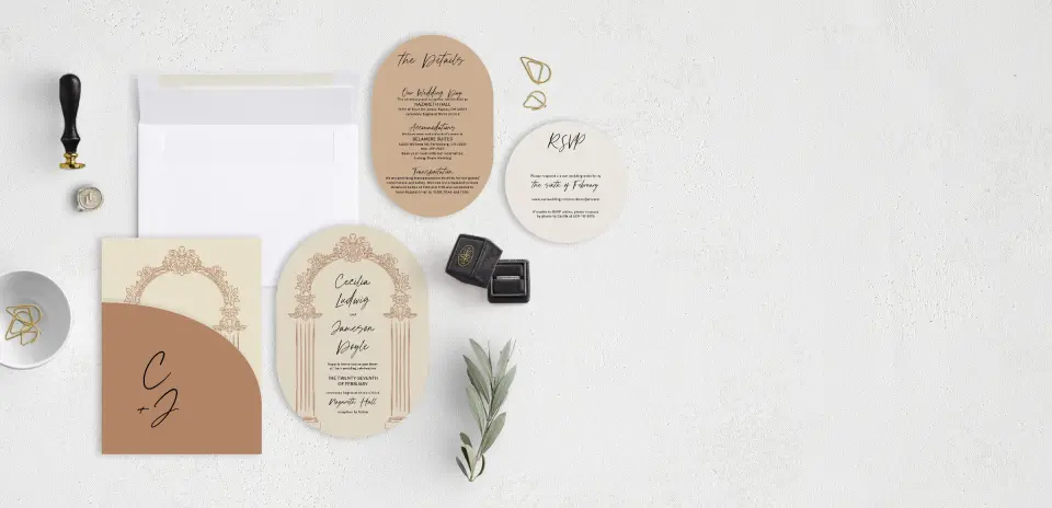 Stacked Wedding Invitations with pocket and coordinating items