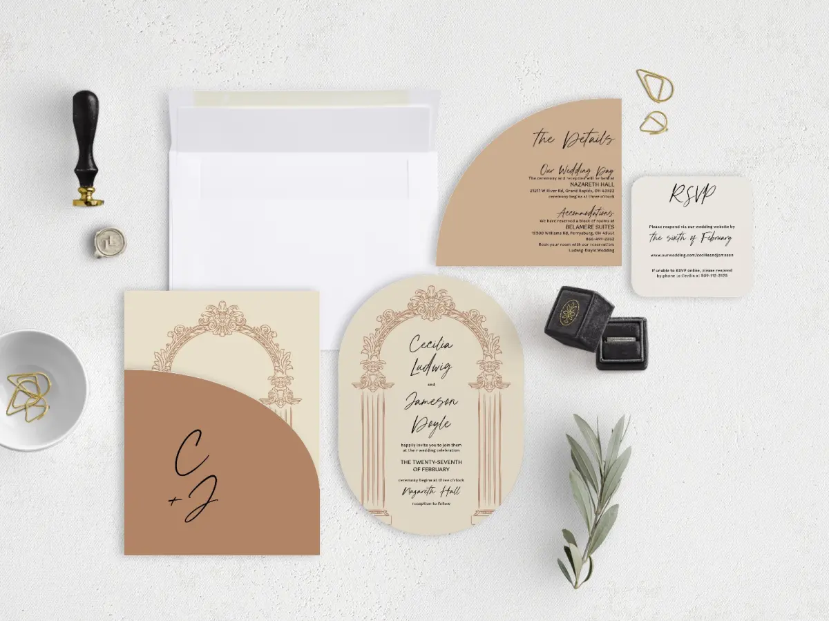Stacked Wedding Invitations with pocket and coordinating items