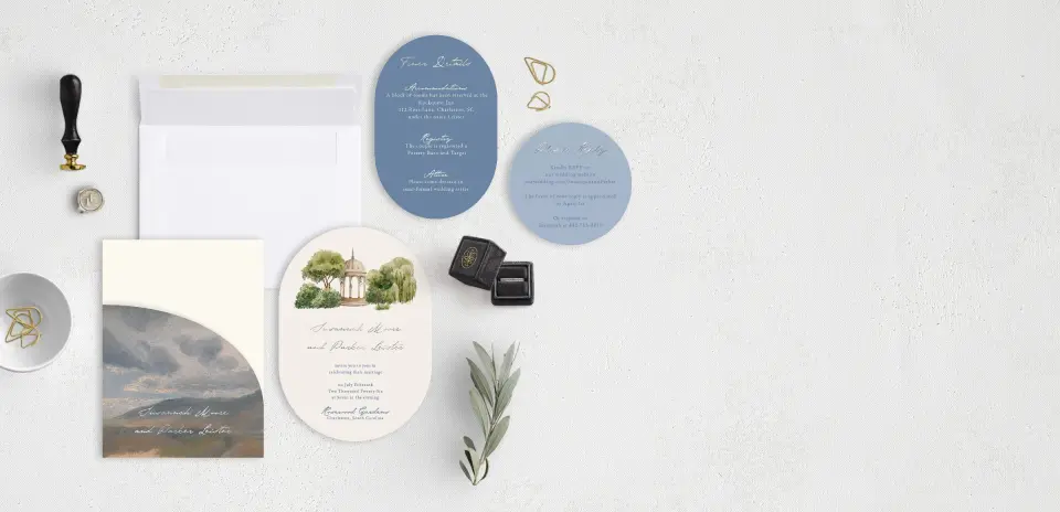 Stacked Wedding Invitations with pocket and coordinating items