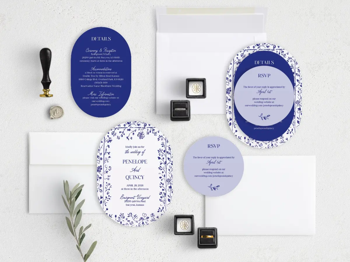 Stacked Wedding Invitations with coordinating items