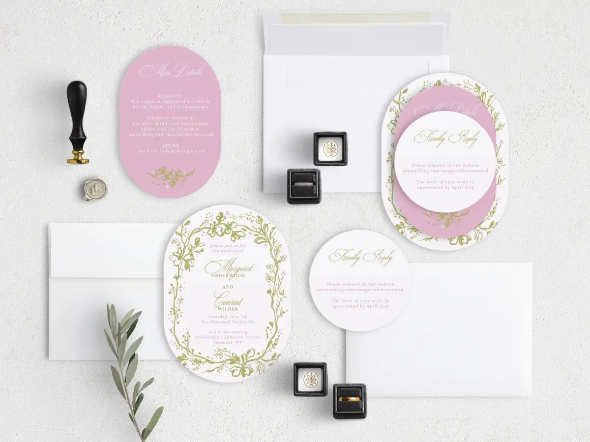 Evening in Bloom Oval Stacked Wedding Invitations | Truly Engaging