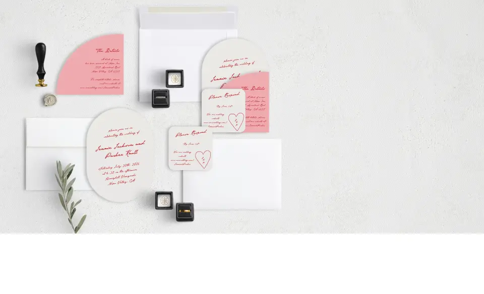 Stacked Wedding Invitations with coordinating items
