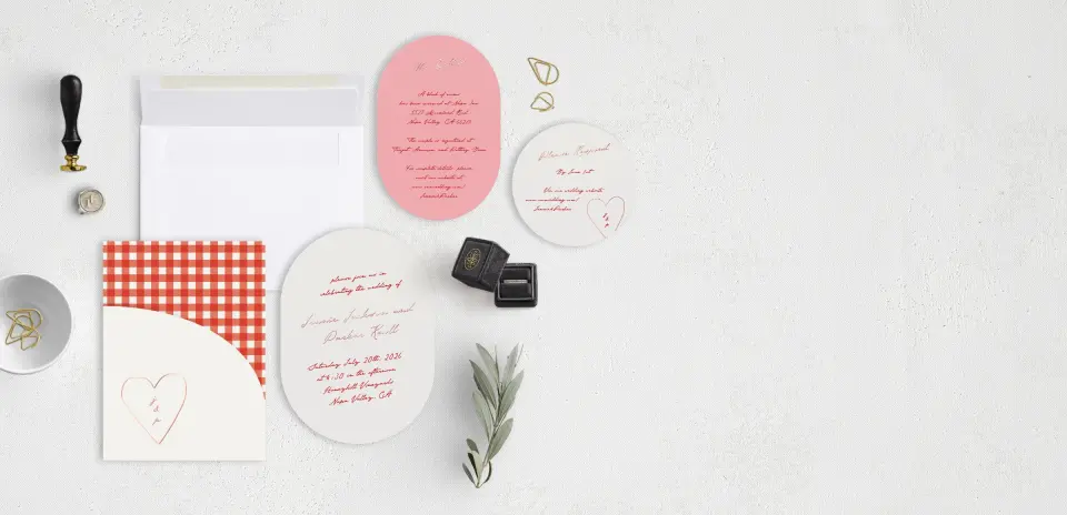 Stacked Wedding Invitations with pocket and coordinating items