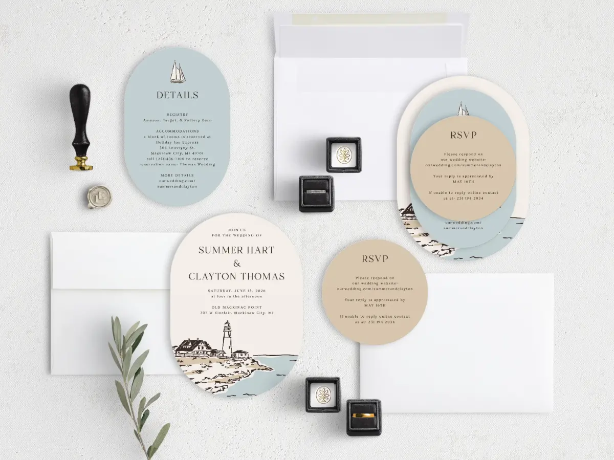 Stacked Wedding Invitations with coordinating items