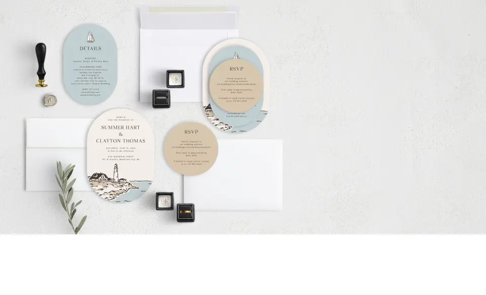 Stacked Wedding Invitations with coordinating items